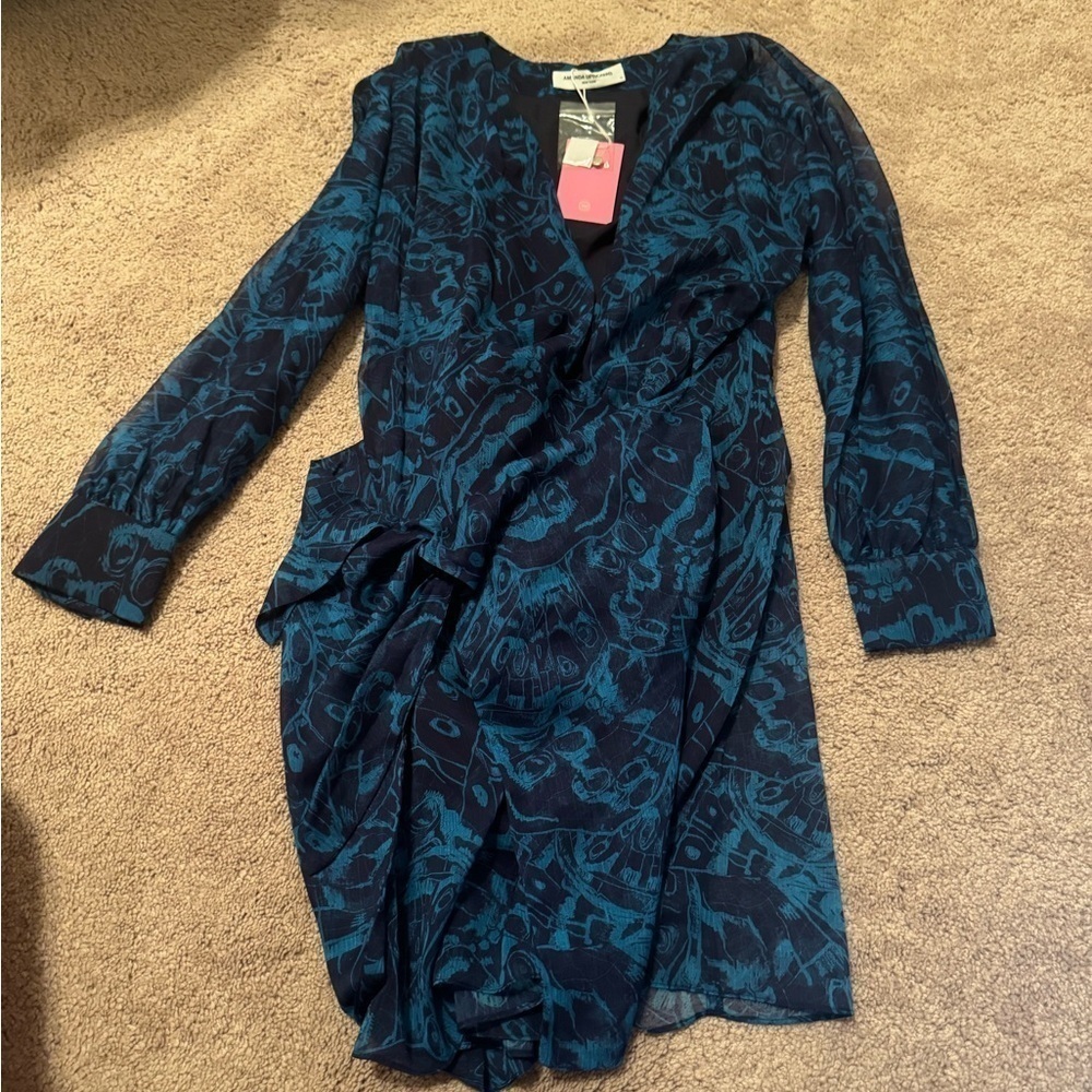 Amanda Uprichard-NWT Blue Printed Micah Longsleeve Mini Dress - Picture 4 of 6